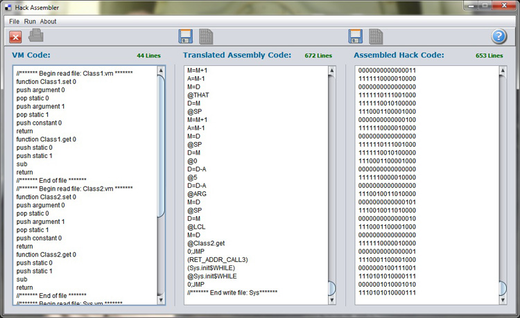Screen shot of my completed VM-Hack Assembly-HACK Translator